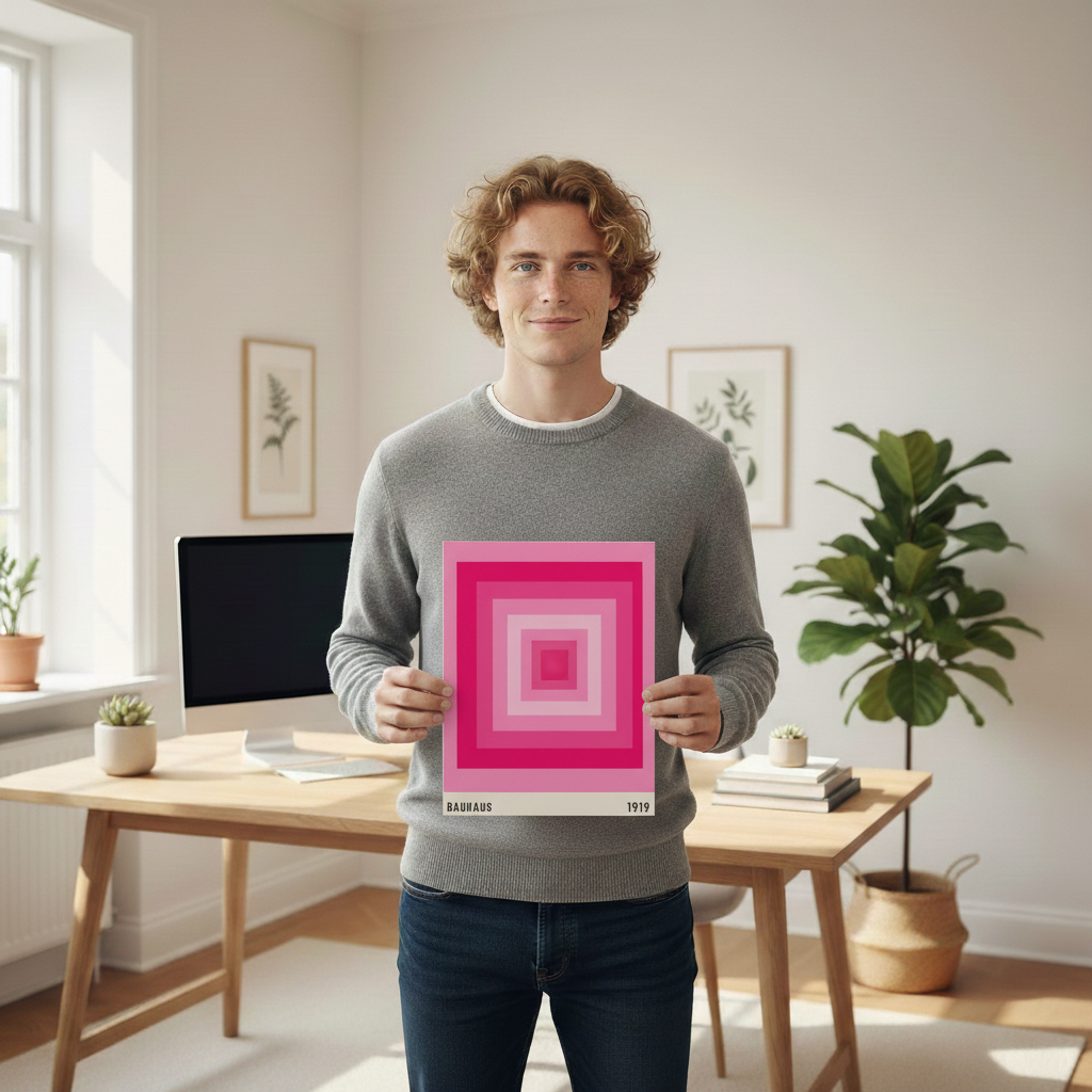 Set de 6 pósters Bauhaus con formas geométricas coloridas estilo moderno abstracto – ideal para salón, despacho, dormitorio o espacios creativos – círculos, ojos, líneas y bloques en rosa, rojo, azul, verde, amarillo, naranja