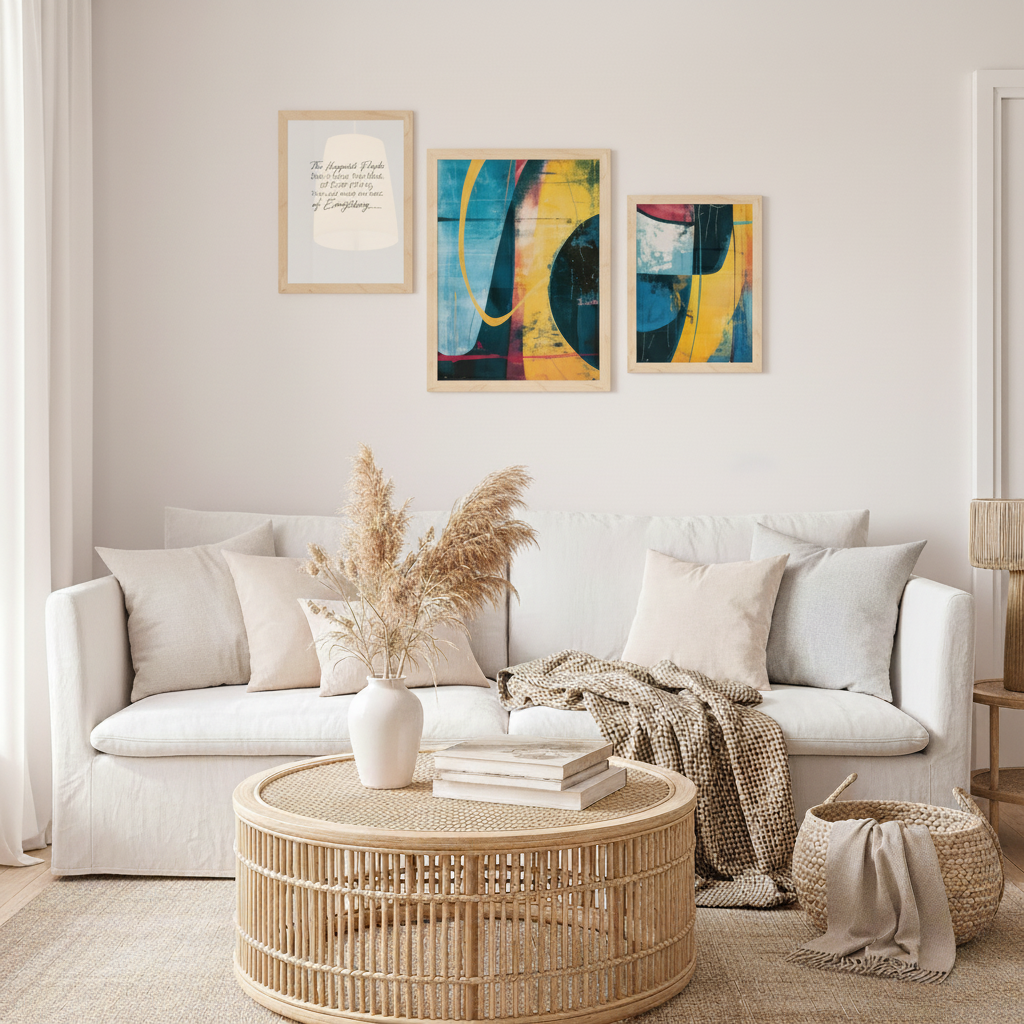 Laminas Abstractas en Amarillo, Naranja y Azul