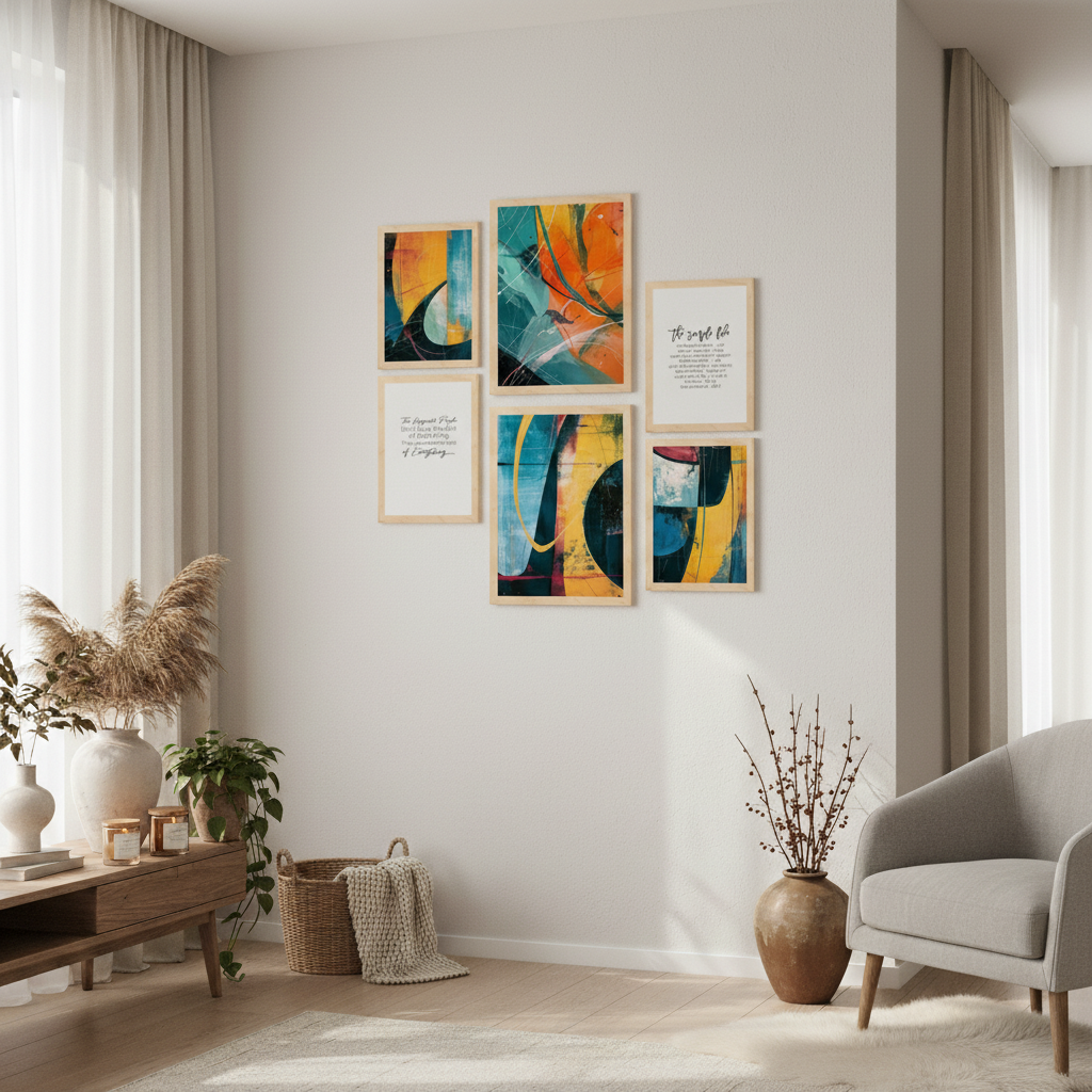 Laminas Abstractas en Amarillo, Naranja y Azul