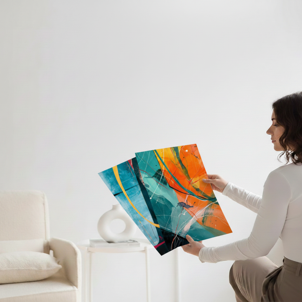 Laminas Abstractas en Amarillo, Naranja y Azul