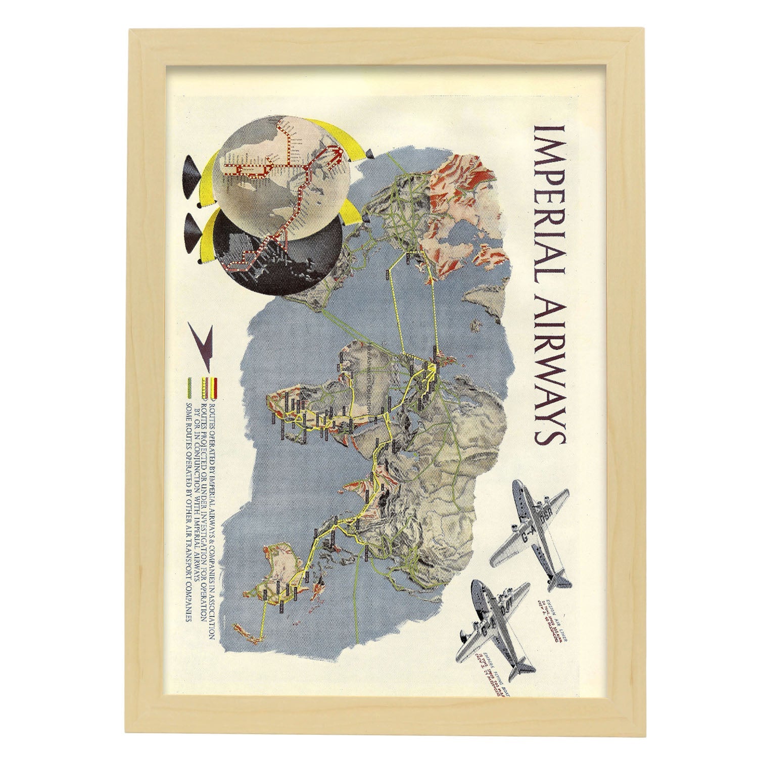 Imperial-airways-route-map-poster-Artwork-Nacnic-A3-Marco Madera clara-Nacnic Estudio SL