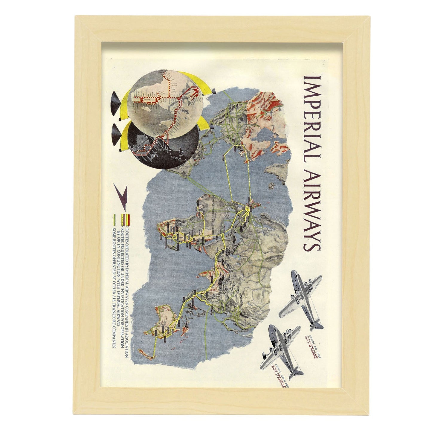 Imperial-airways-route-map-poster-Artwork-Nacnic-A4-Marco Madera clara-Nacnic Estudio SL