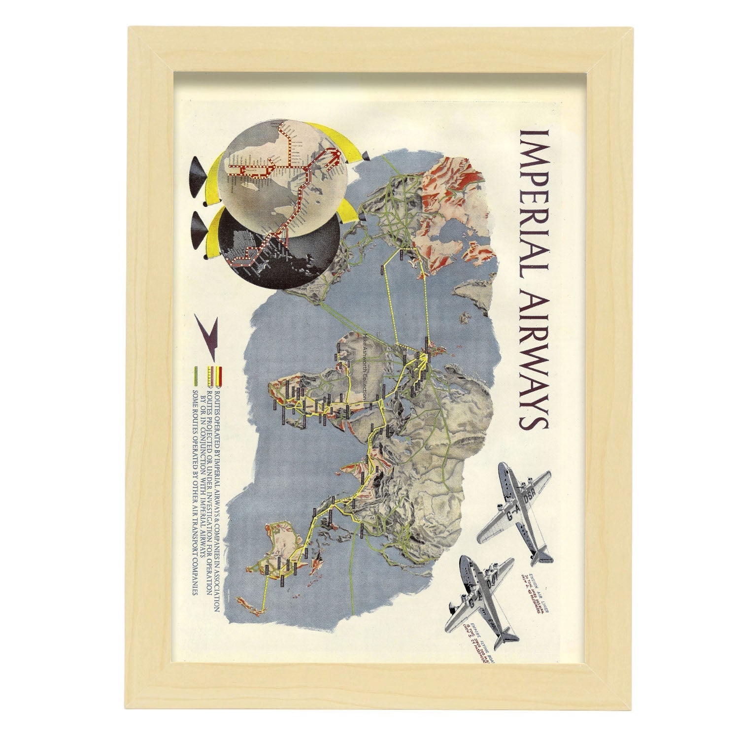 Imperial-airways-route-map-poster-Artwork-Nacnic-A4-Marco Madera clara-Nacnic Estudio SL