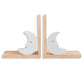 Juego de Dos sujetalibros de Madera en Estilo nordico con diseño de Luna Blanca. Soportalibros Funcional para Decorar la habitacion de los niños.-Nacnic-Nacnic Estudio SL