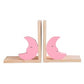 Juego de Dos sujetalibros de Madera en Estilo nordico con diseño de Luna Rosa. Soportalibros Funcional para Decorar la habitacion de los niños.-Nacnic-Nacnic Estudio SL