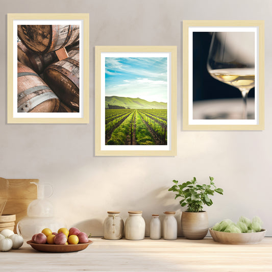 Set de 3 Cuadros de Viñedo Italiano Impresión Ilustración Arte de Pared Decoración en Estilo Fotográfico Moderno para Cocina, Bodega, Bar, Despensa, Comedor, Restaurante