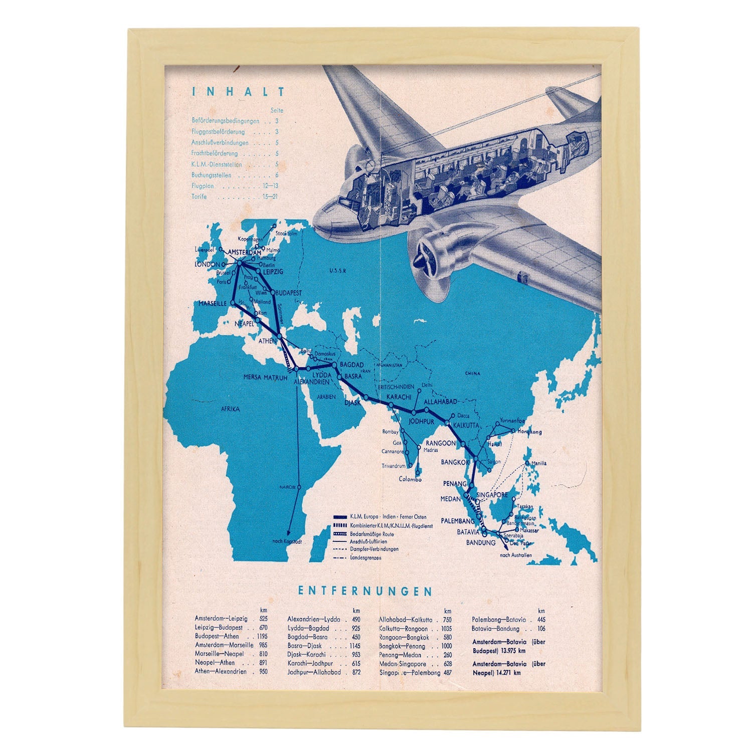KLM-1938-Route-poster-Artwork-Nacnic-A3-Marco Madera clara-Nacnic Estudio SL