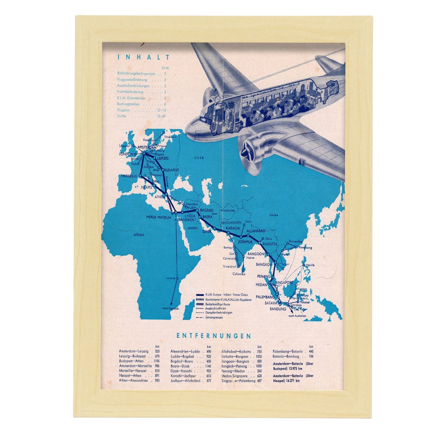 KLM-1938-Route-poster-Artwork-Nacnic-A4-Marco Madera clara-Nacnic Estudio SL