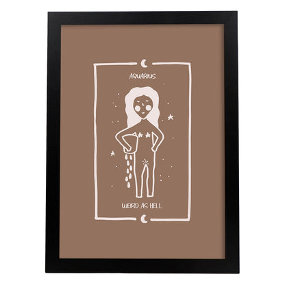Lámina Acuario. Pósters con ilustraciones femeninas de los signos del zodíaco.-Artwork-Nacnic-A4-Marco Negro-Nacnic Estudio SL