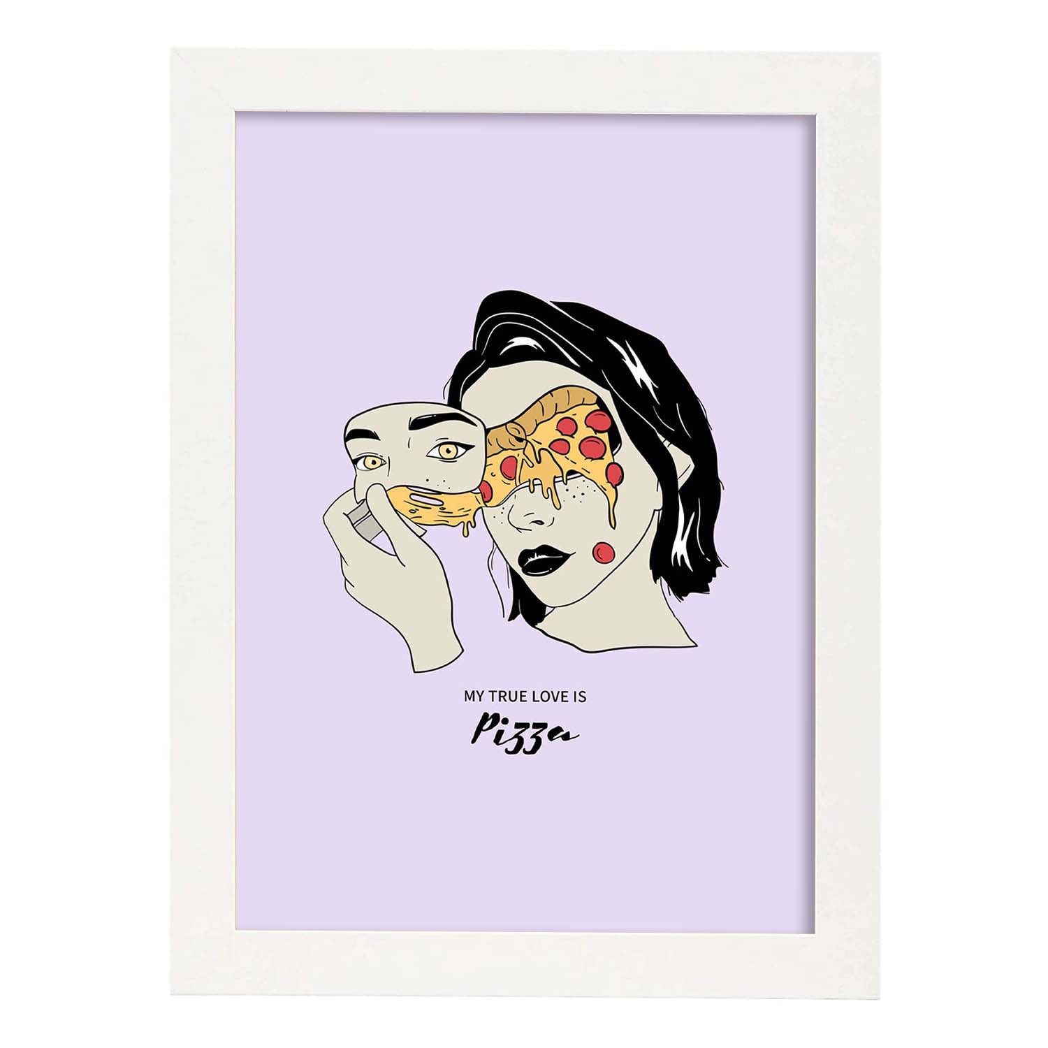 Lámina Amo la pizza. Pósters con ilustraciones artísticas de cabezas de mujer.-Artwork-Nacnic-A3-Marco Blanco-Nacnic Estudio SL