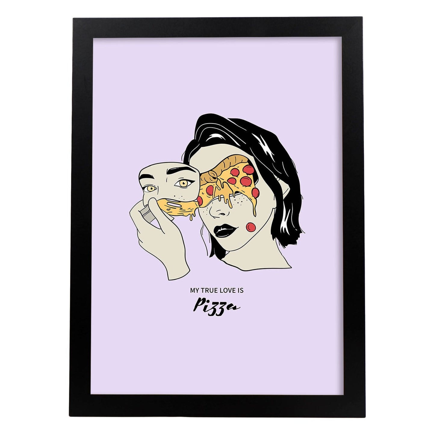 Lámina Amo la pizza. Pósters con ilustraciones artísticas de cabezas de mujer.-Artwork-Nacnic-A3-Marco Negro-Nacnic Estudio SL