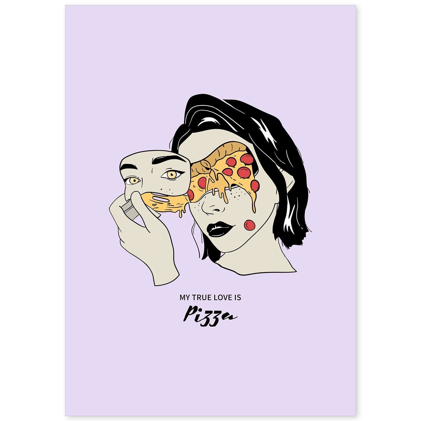 Lámina Amo la pizza. Pósters con ilustraciones artísticas de cabezas de mujer.-Artwork-Nacnic-A4-Sin marco-Nacnic Estudio SL