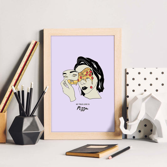Lámina Amo la pizza. Pósters con ilustraciones artísticas de cabezas de mujer.-Artwork-Nacnic-Nacnic Estudio SL