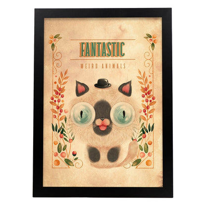 Lámina Animales fantásticos. Pósters con divertidos animales domésticos.-Artwork-Nacnic-A4-Marco Negro-Nacnic Estudio SL