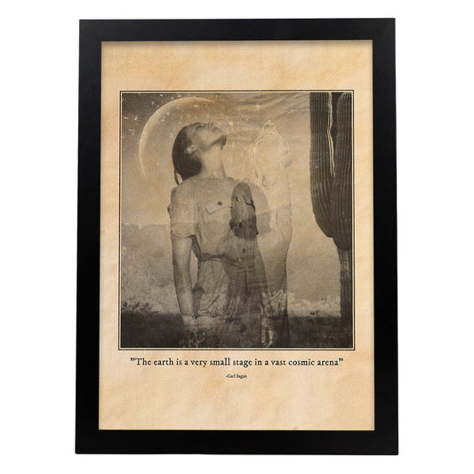 Lámina Arena cósmica. Pósters con ilustraciones de mujeres místicas y espiritualidad en estilo vintage.-Artwork-Nacnic-A4-Marco Negro-Nacnic Estudio SL