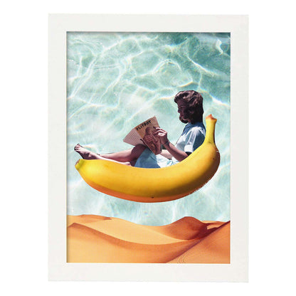 Lamina artistica decorativa con ilustración de Banana estilo Collage-Artwork-Nacnic-A4-Marco Blanco-Nacnic Estudio SL