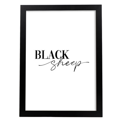 Lamina artistica decorativa con ilustración de black sheep estilo Mensaje inspiracional-Artwork-Nacnic-A4-Marco Negro-Nacnic Estudio SL