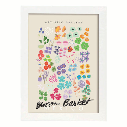 Lamina artistica decorativa con ilustración de Blossom Cesta México estilo Abstracto-Artwork-Nacnic-A4-Marco Blanco-Nacnic Estudio SL