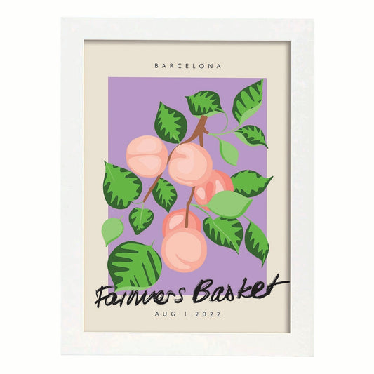 Lamina artistica decorativa con ilustración de Cesta de agricultores Barcelona-Artwork-Nacnic-A4-Marco Blanco-Nacnic Estudio SL