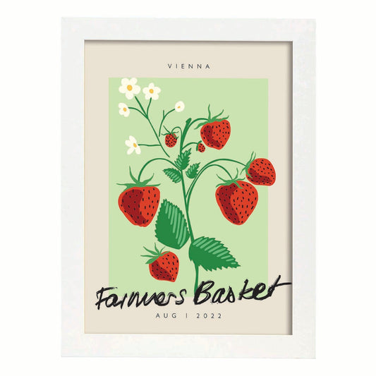Lamina artistica decorativa con ilustración de Cesta de agricultores Viena-Artwork-Nacnic-A4-Marco Blanco-Nacnic Estudio SL