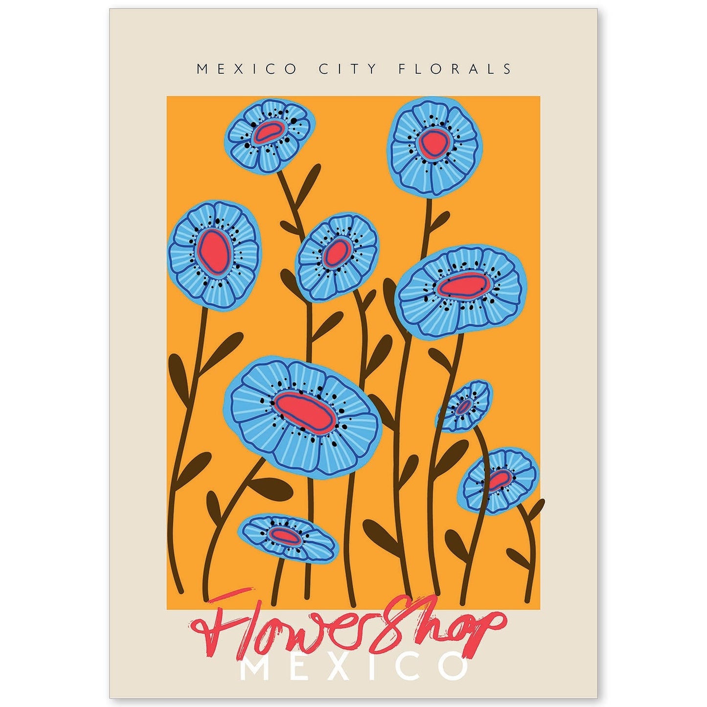Lamina artistica decorativa con ilustración de Ciudad de México florales-Artwork-Nacnic-A4-Sin marco-Nacnic Estudio SL