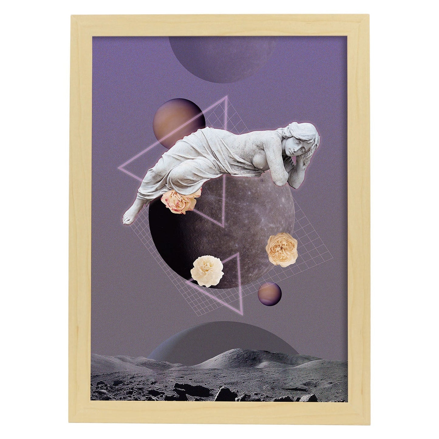 Lamina artistica decorativa con ilustración de Collage surrealista 27 estilo Collage-Artwork-Nacnic-A3-Marco Madera clara-Nacnic Estudio SL