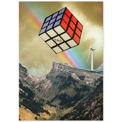 Lamina artistica decorativa con ilustración de Cubo de rubic estilo Collage-Artwork-Nacnic-A4-Sin marco-Nacnic Estudio SL