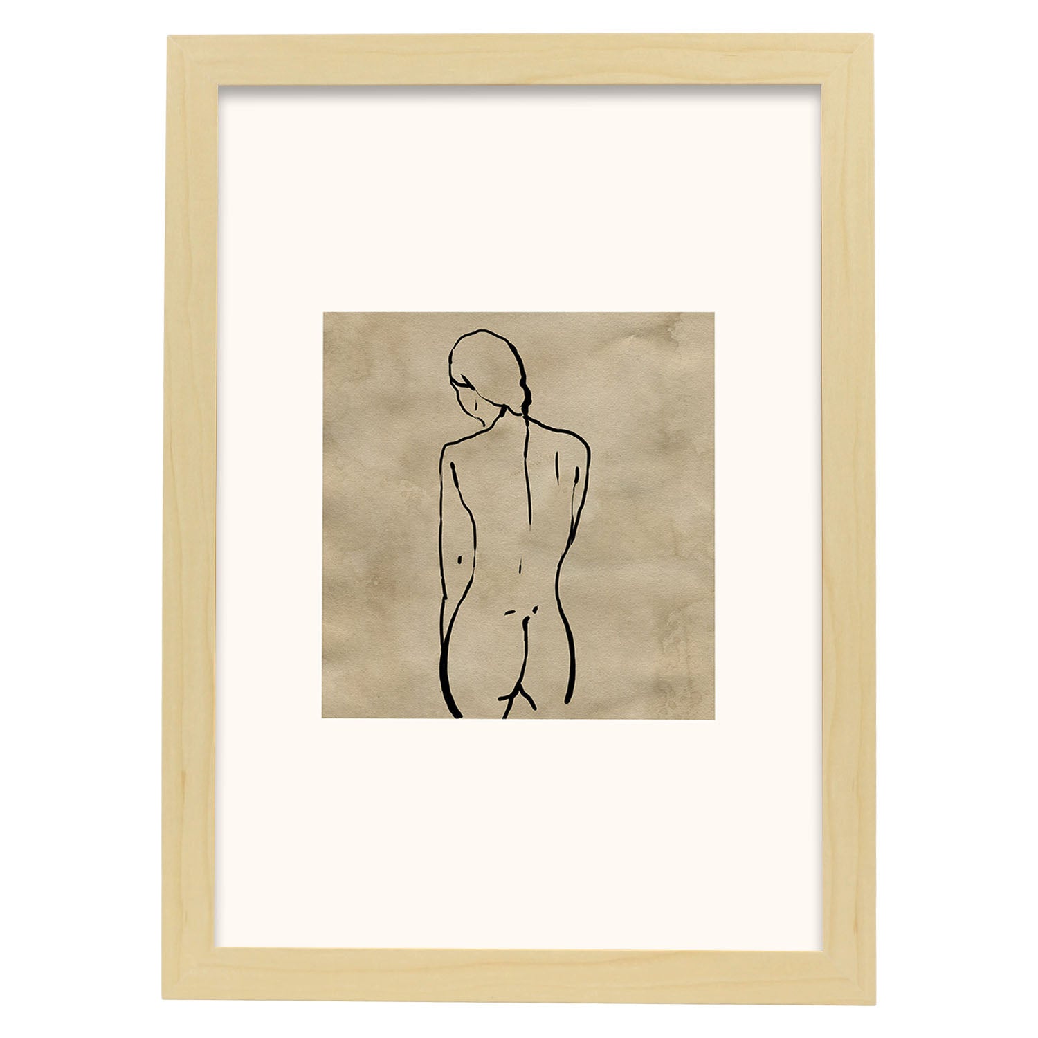 Lamina artistica decorativa con ilustración de Desnudos Matisse 04 estilo fauvista-Artwork-Nacnic-A4-Marco Madera clara-Nacnic Estudio SL
