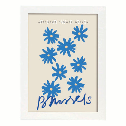 Lamina artistica decorativa con ilustración de Diseño abstracto de flor Bruselas-Artwork-Nacnic-A4-Marco Blanco-Nacnic Estudio SL