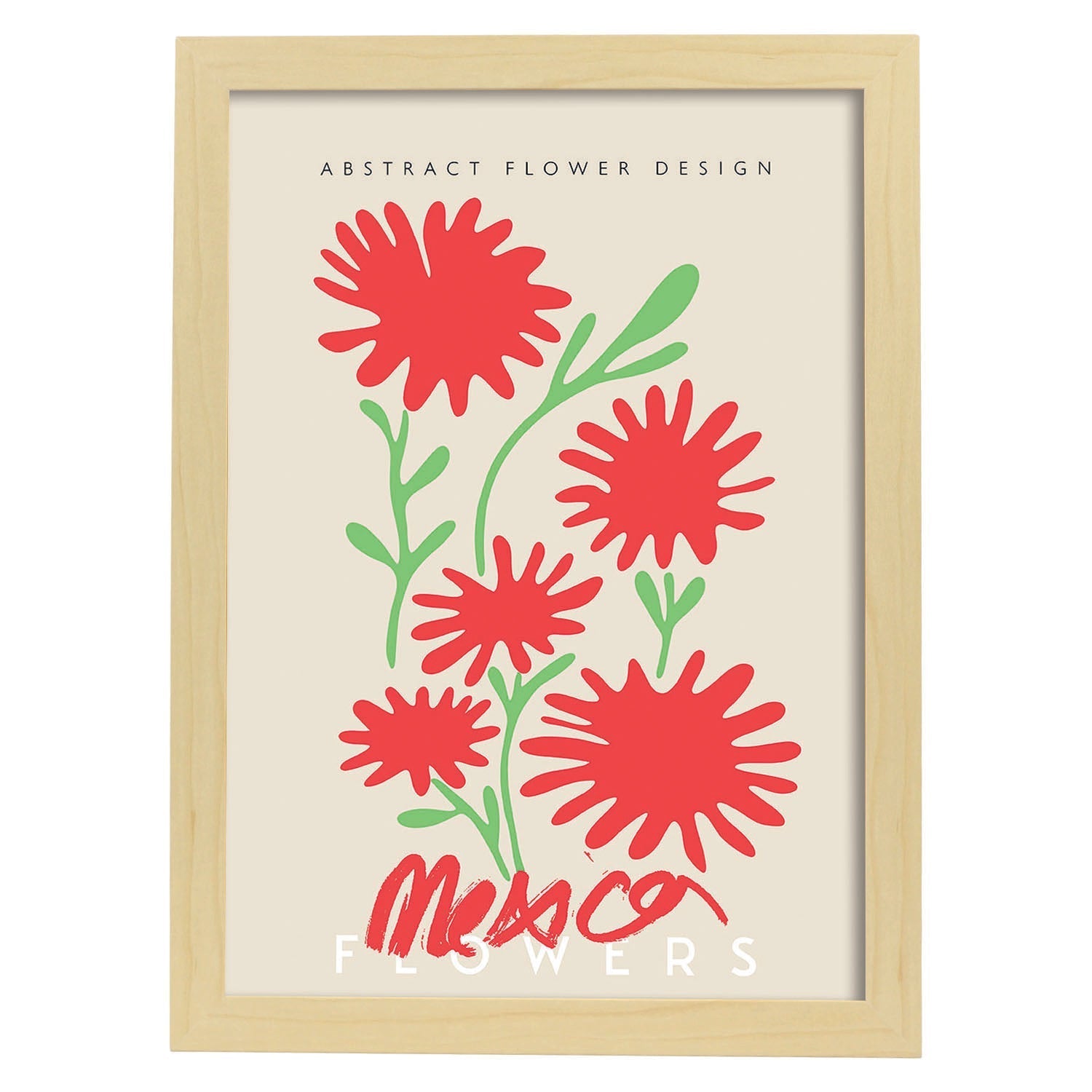 Lamina artistica decorativa con ilustración de Diseño abstracto de flor México-Artwork-Nacnic-A3-Marco Madera clara-Nacnic Estudio SL