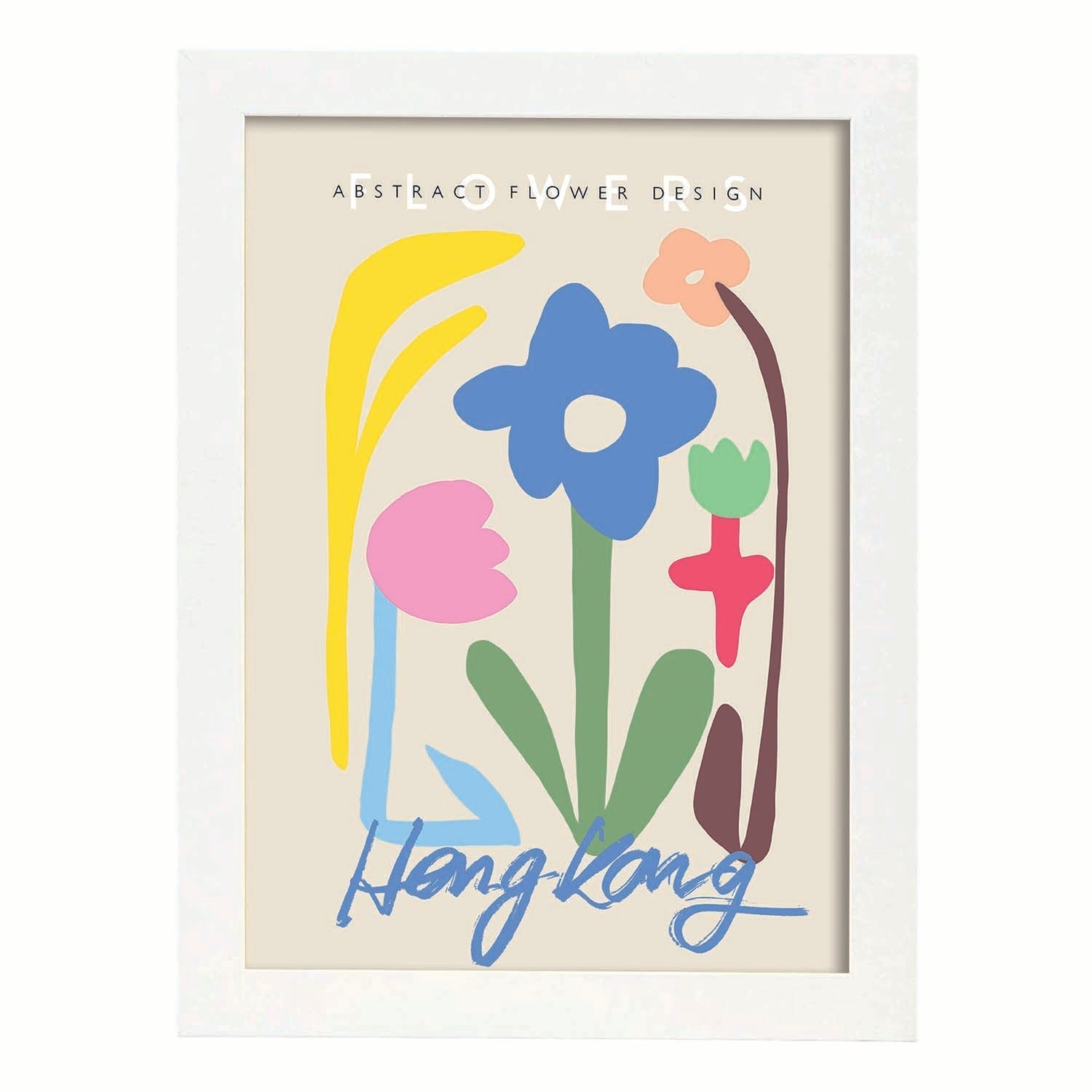 Lamina artistica decorativa con ilustración de Diseño de flor abstracto Hong Kong-Artwork-Nacnic-A4-Marco Blanco-Nacnic Estudio SL
