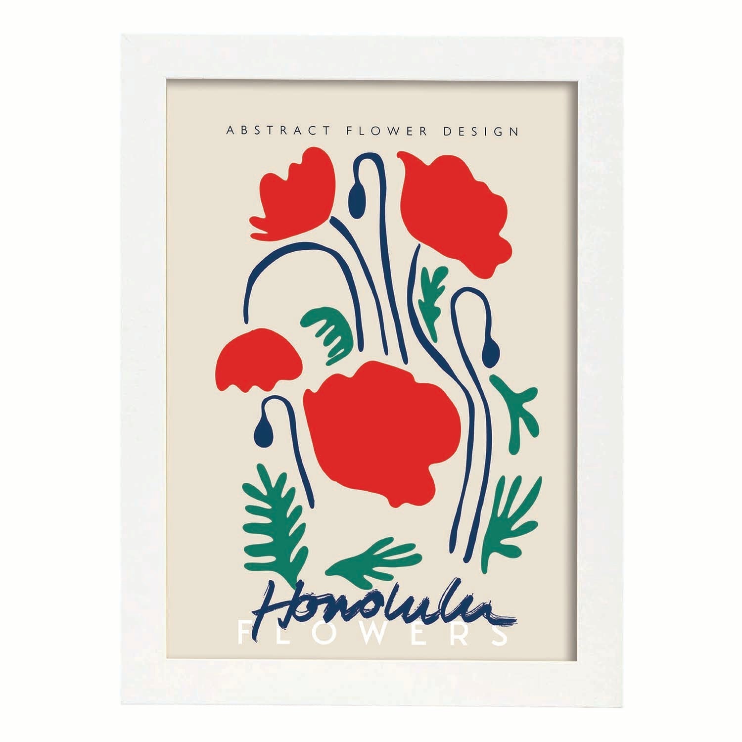 Lamina artistica decorativa con ilustración de Diseño floral abstracto Honolulu-Artwork-Nacnic-A4-Marco Blanco-Nacnic Estudio SL