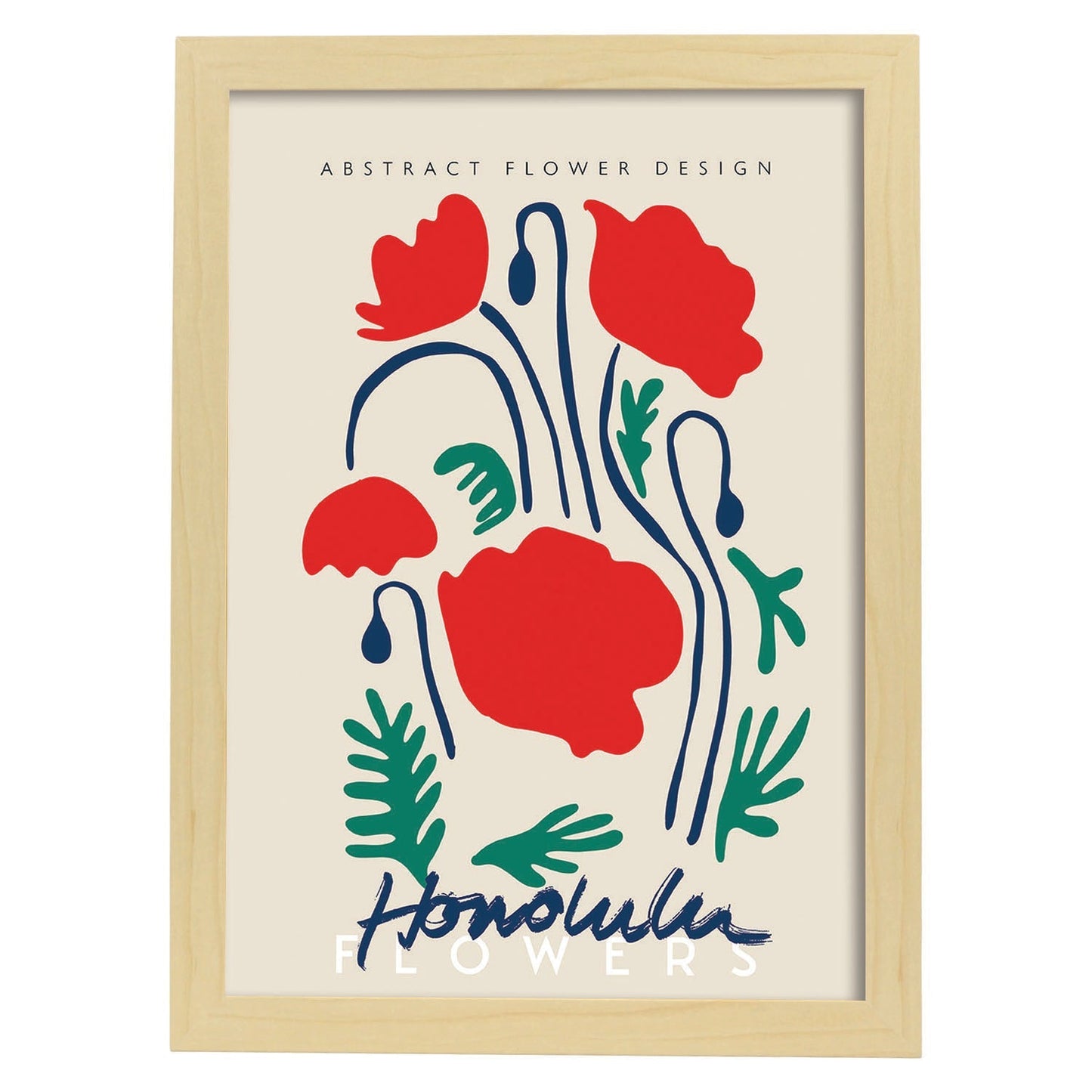 Lamina artistica decorativa con ilustración de Diseño floral abstracto Honolulu-Artwork-Nacnic-A4-Marco Madera clara-Nacnic Estudio SL