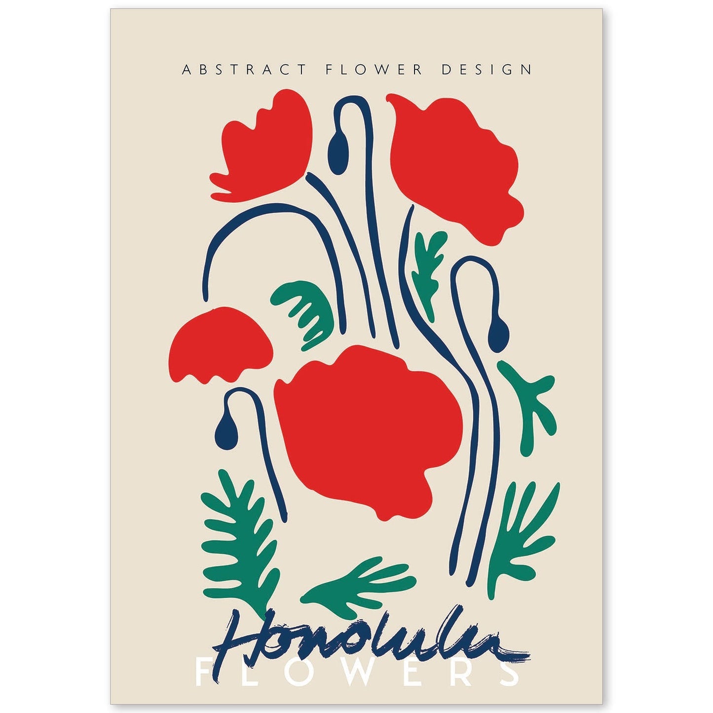 Lamina artistica decorativa con ilustración de Diseño floral abstracto Honolulu-Artwork-Nacnic-A4-Sin marco-Nacnic Estudio SL