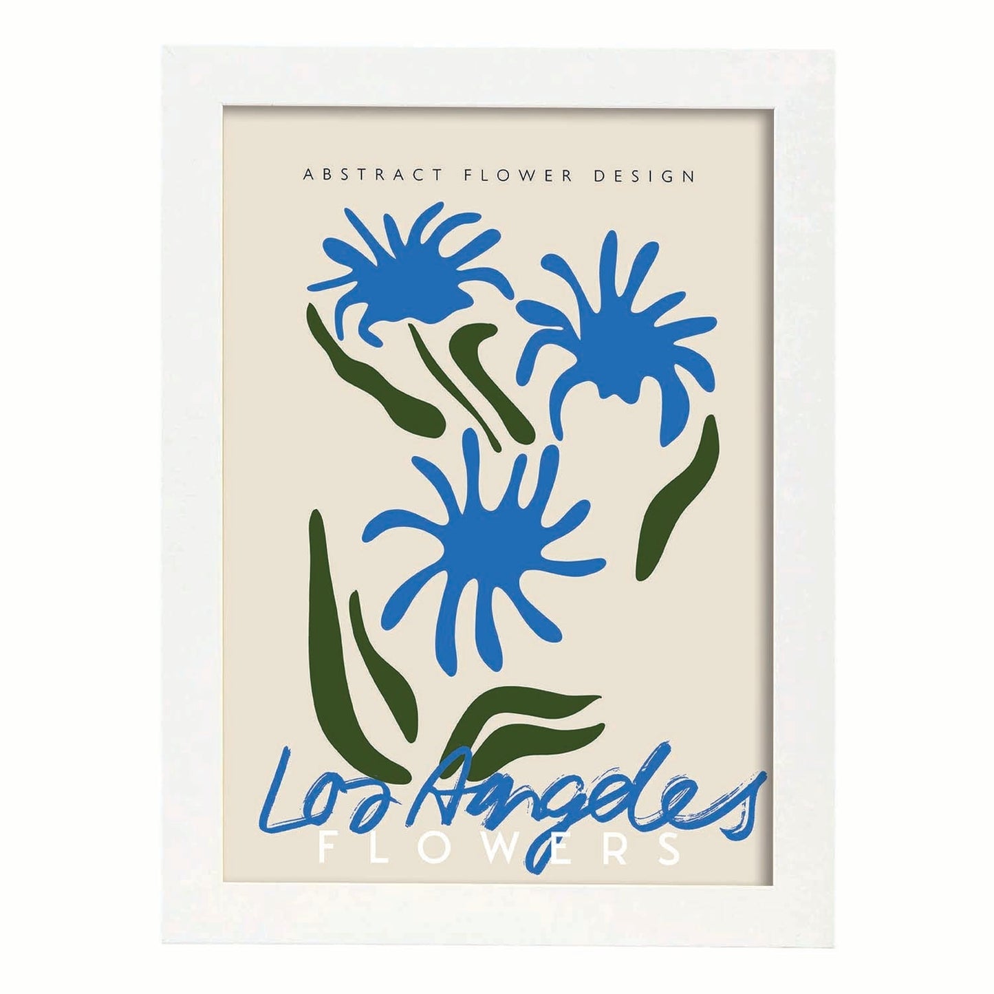 Lamina artistica decorativa con ilustración de Diseño floral abstracto Los Ángeles-Artwork-Nacnic-A4-Marco Blanco-Nacnic Estudio SL