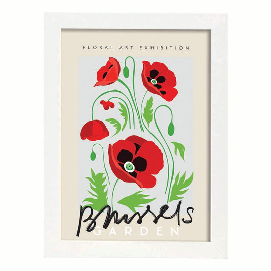 Lamina artistica decorativa con ilustración de Exposición de arte floral Bruselas-Artwork-Nacnic-A4-Marco Blanco-Nacnic Estudio SL
