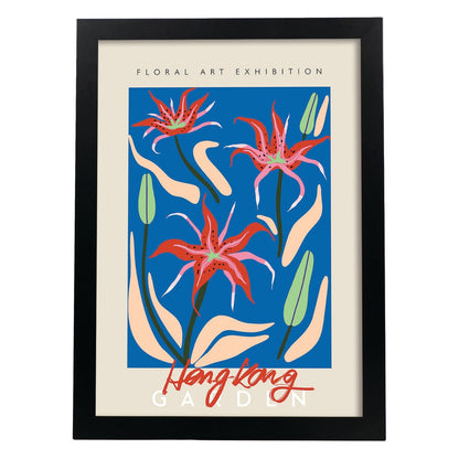 Lamina artistica decorativa con ilustración de Exposición de arte floral Hong Kong-Artwork-Nacnic-A4-Marco Negro-Nacnic Estudio SL