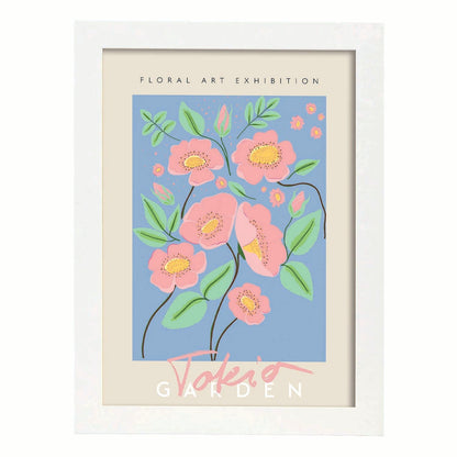 Lamina artistica decorativa con ilustración de Exposición de arte floral Tokyo-Artwork-Nacnic-A4-Marco Blanco-Nacnic Estudio SL