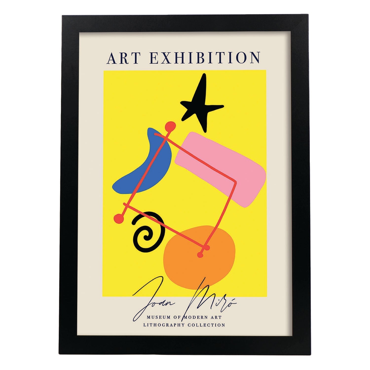Lamina artistica decorativa con ilustración de Exposición Joan Miro 1 estilo Surrealista-Artwork-Nacnic-A3-Marco Negro-Nacnic Estudio SL