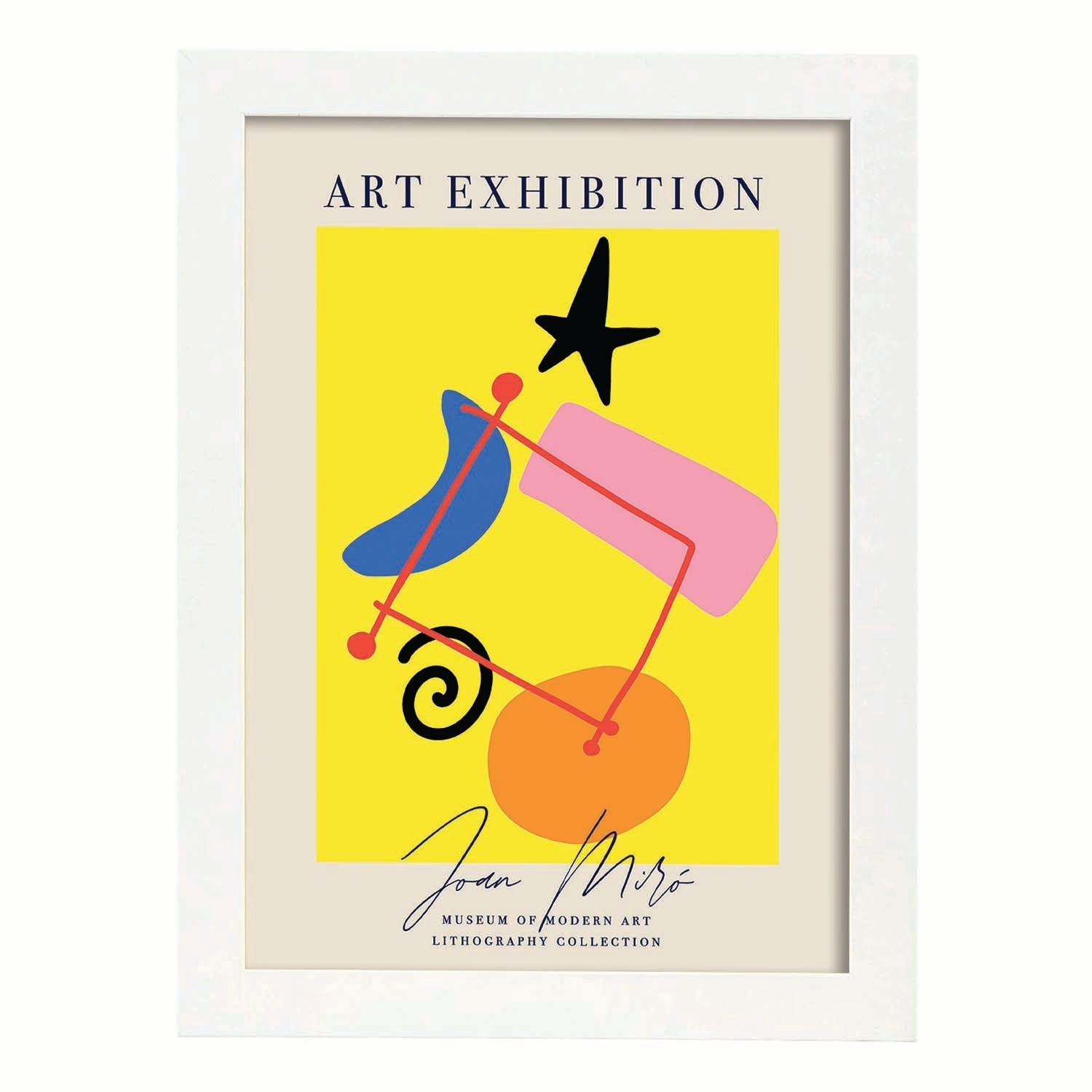 Lamina artistica decorativa con ilustración de Exposición Joan Miro 1 estilo Surrealista-Artwork-Nacnic-A4-Marco Blanco-Nacnic Estudio SL