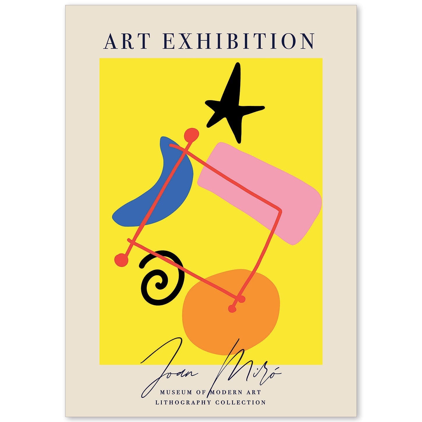 Lamina artistica decorativa con ilustración de Exposición Joan Miro 1 estilo Surrealista-Artwork-Nacnic-A4-Sin marco-Nacnic Estudio SL