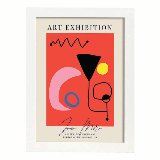 Lamina artistica decorativa con ilustración de Exposición Joan Miro 11 estilo Surrealista-Artwork-Nacnic-A4-Marco Blanco-Nacnic Estudio SL