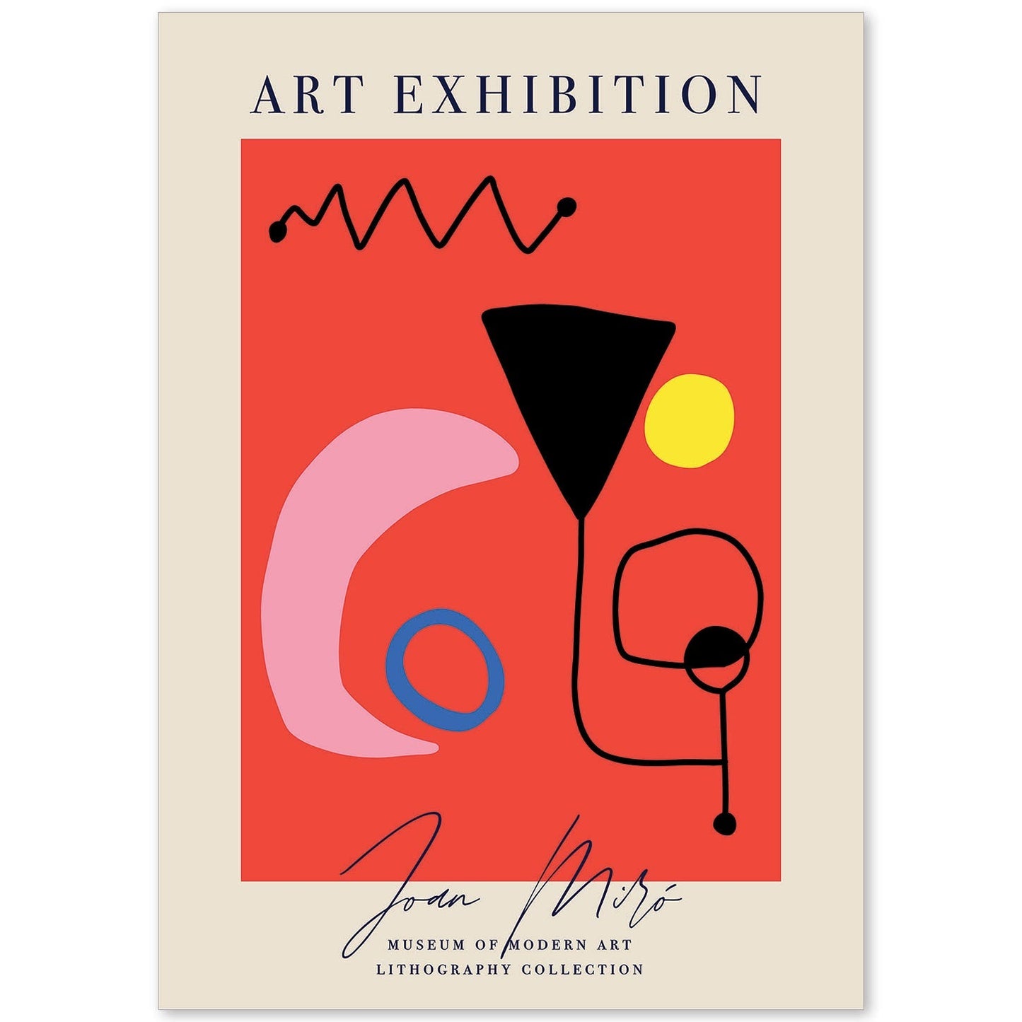 Lamina artistica decorativa con ilustración de Exposición Joan Miro 11 estilo Surrealista-Artwork-Nacnic-A4-Sin marco-Nacnic Estudio SL