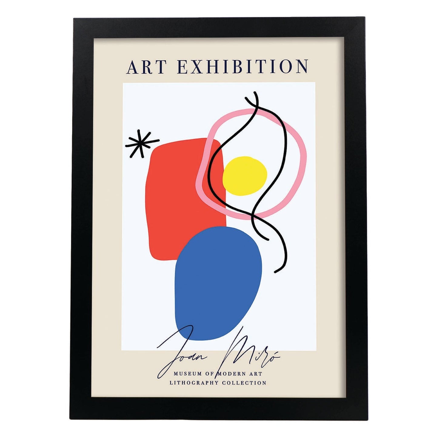 Lamina artistica decorativa con ilustración de Exposición Joan Miro 2 estilo Surrealista-Artwork-Nacnic-A3-Marco Negro-Nacnic Estudio SL
