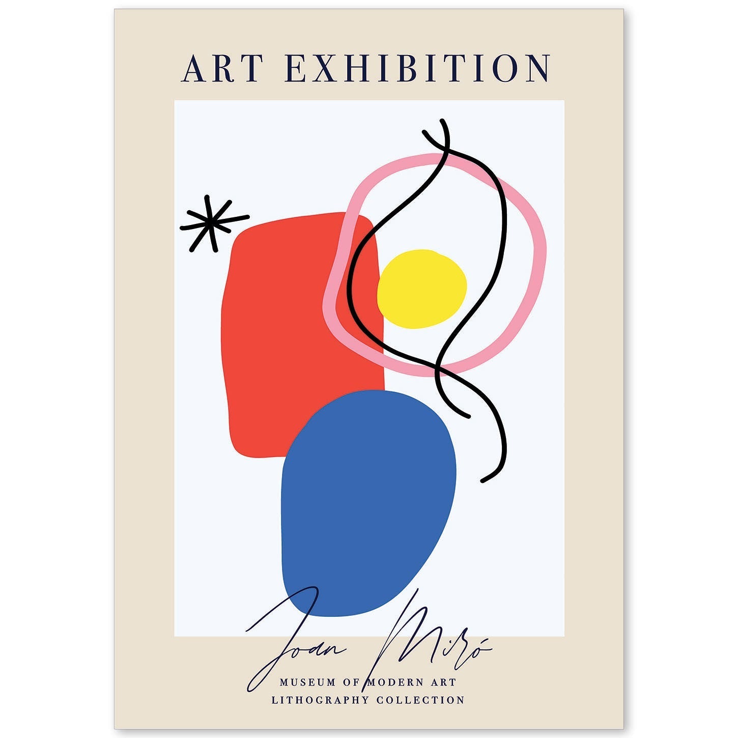 Lamina artistica decorativa con ilustración de Exposición Joan Miro 2 estilo Surrealista-Artwork-Nacnic-A4-Sin marco-Nacnic Estudio SL