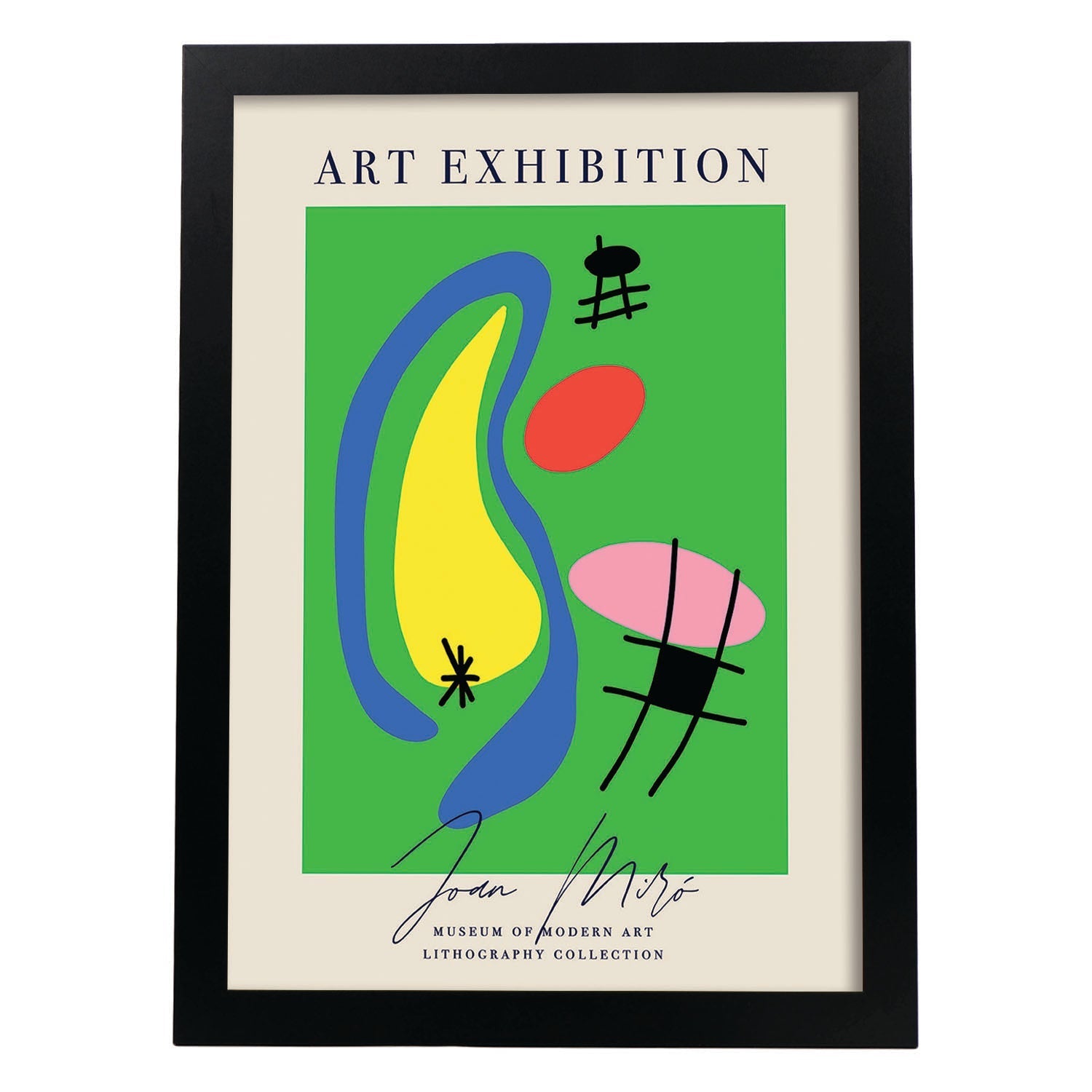 Lamina artistica decorativa con ilustración de Exposición Joan Miro 3 estilo Surrealista-Artwork-Nacnic-A3-Marco Negro-Nacnic Estudio SL