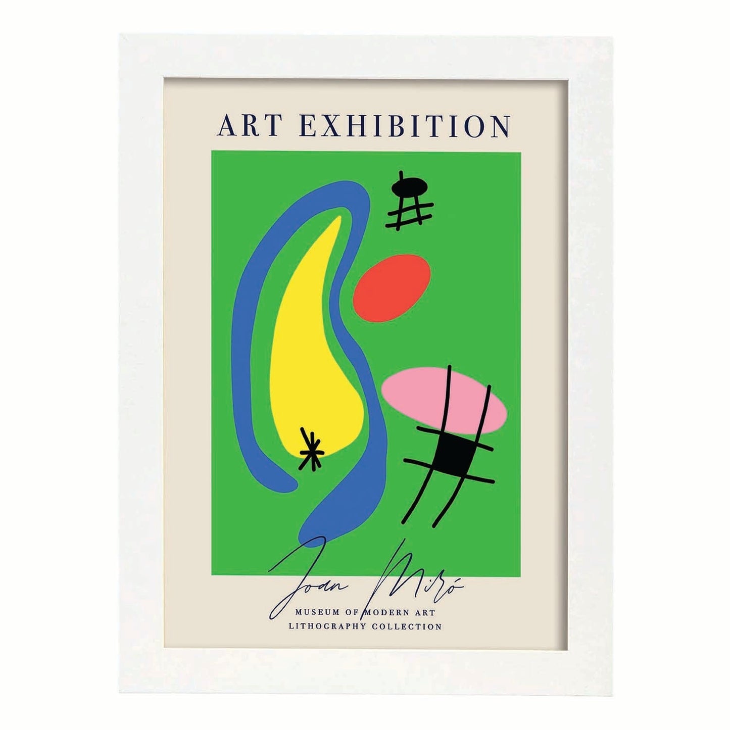 Lamina artistica decorativa con ilustración de Exposición Joan Miro 3 estilo Surrealista-Artwork-Nacnic-A4-Marco Blanco-Nacnic Estudio SL