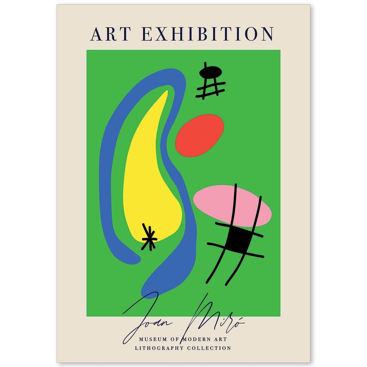 Lamina artistica decorativa con ilustración de Exposición Joan Miro 3 estilo Surrealista-Artwork-Nacnic-A4-Sin marco-Nacnic Estudio SL