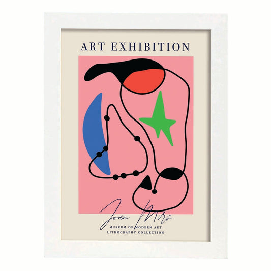 Lamina artistica decorativa con ilustración de Exposición Joan Miro 4 estilo Surrealista-Artwork-Nacnic-A4-Marco Blanco-Nacnic Estudio SL