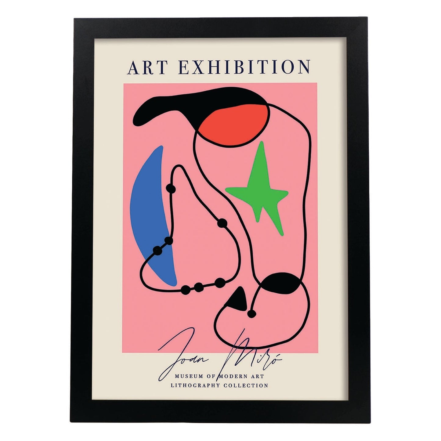 Lamina artistica decorativa con ilustración de Exposición Joan Miro 4 estilo Surrealista-Artwork-Nacnic-A4-Marco Negro-Nacnic Estudio SL